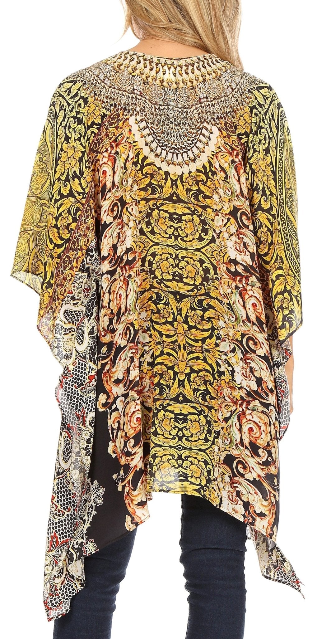 Stylish Rhinestone Lace-Up V-Neck Women's Caftan Poncho Cover-Up by Sakkas Aymee - Che Cose Belle