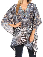 Stylish Rhinestone Lace-Up V-Neck Women's Caftan Poncho Cover-Up by Sakkas Aymee - Che Cose Belle