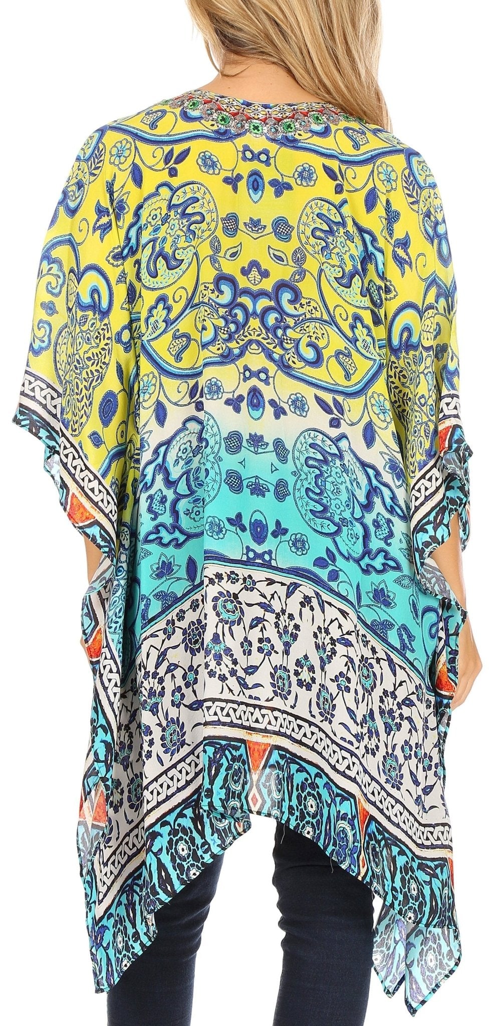 Stylish Rhinestone Lace-Up V-Neck Women's Caftan Poncho Cover-Up by Sakkas Aymee - Che Cose Belle