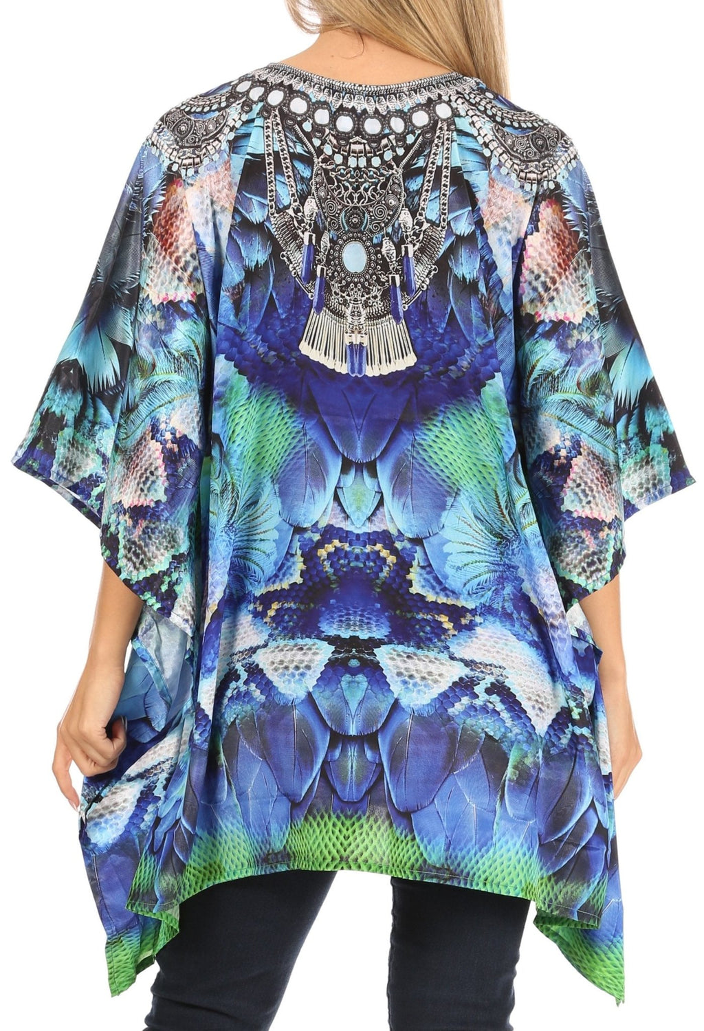 Stylish Rhinestone Lace-Up V-Neck Women's Caftan Poncho Cover-Up by Sakkas Aymee - Che Cose Belle