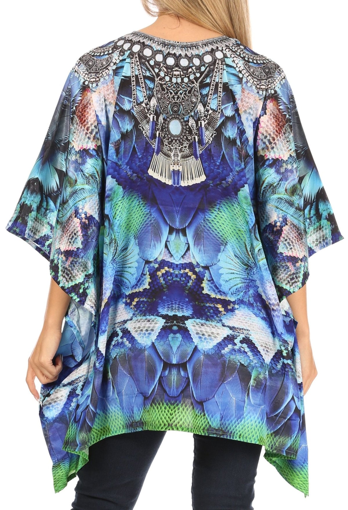 Stylish Rhinestone Lace-Up V-Neck Women's Caftan Poncho Cover-Up by Sakkas Aymee - Che Cose Belle