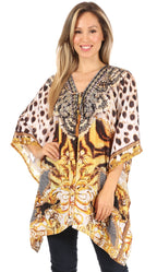 Stylish Rhinestone Lace-Up V-Neck Women's Caftan Poncho Cover-Up by Sakkas Aymee - Che Cose Belle