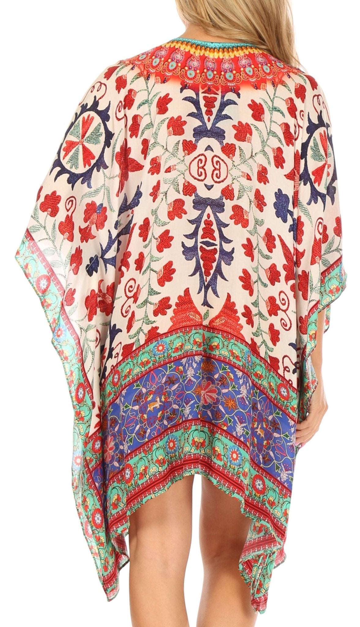Stylish Rhinestone Lace-Up V-Neck Women's Caftan Poncho Cover-Up by Sakkas Aymee - Che Cose Belle