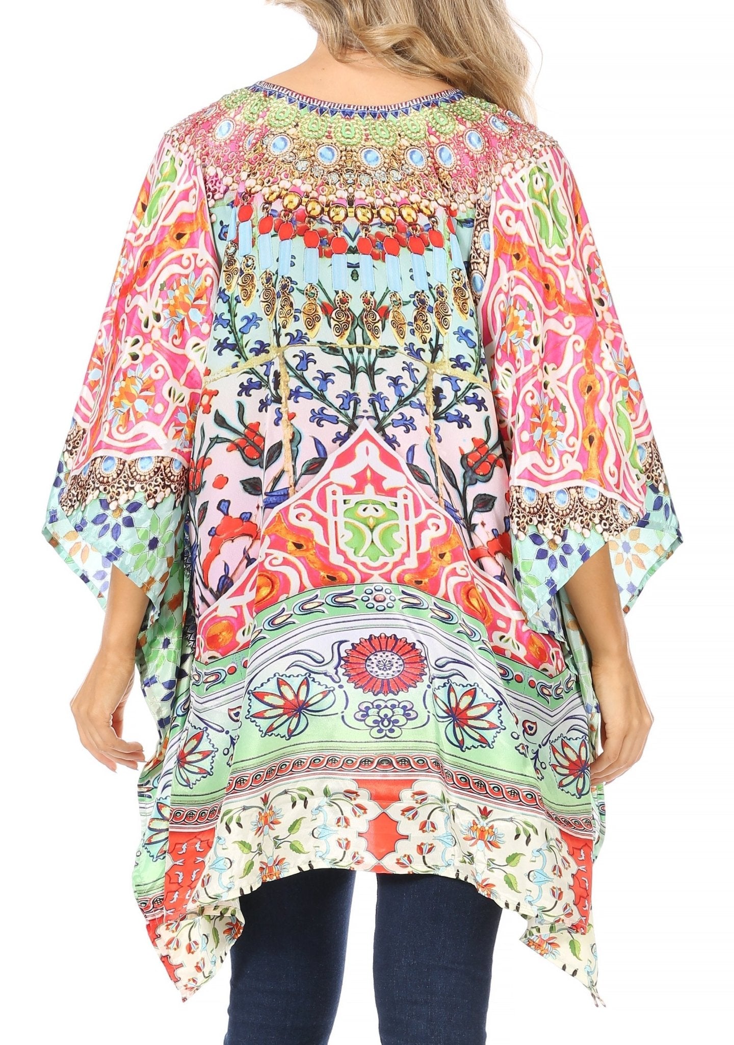 Stylish Rhinestone Lace-Up V-Neck Women's Caftan Poncho Cover-Up by Sakkas Aymee - Che Cose Belle