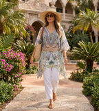 Stylish Rhinestone Lace-Up V-Neck Women's Caftan Poncho Cover-Up by Sakkas Aymee - Che Cose Belle