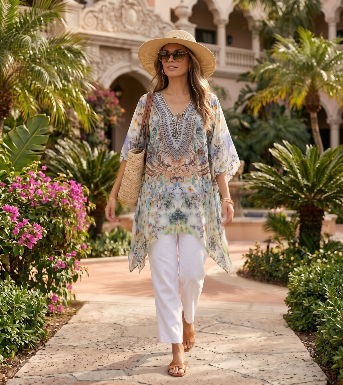 Stylish Rhinestone Lace-Up V-Neck Women's Caftan Poncho Cover-Up by Sakkas Aymee - Che Cose Belle