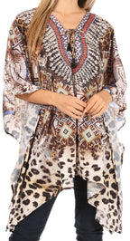 Stylish Rhinestone Lace-Up V-Neck Women's Caftan Poncho Cover-Up by Sakkas Aymee - Che Cose Belle