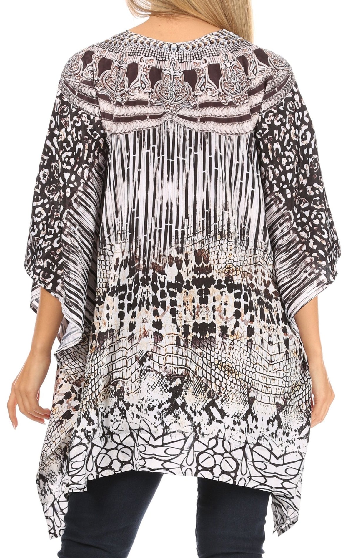 Stylish Rhinestone Lace-Up V-Neck Women's Caftan Poncho Cover-Up by Sakkas Aymee - Che Cose Belle