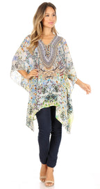 Stylish Rhinestone Lace-Up V-Neck Women's Caftan Poncho Cover-Up by Sakkas Aymee - Che Cose Belle