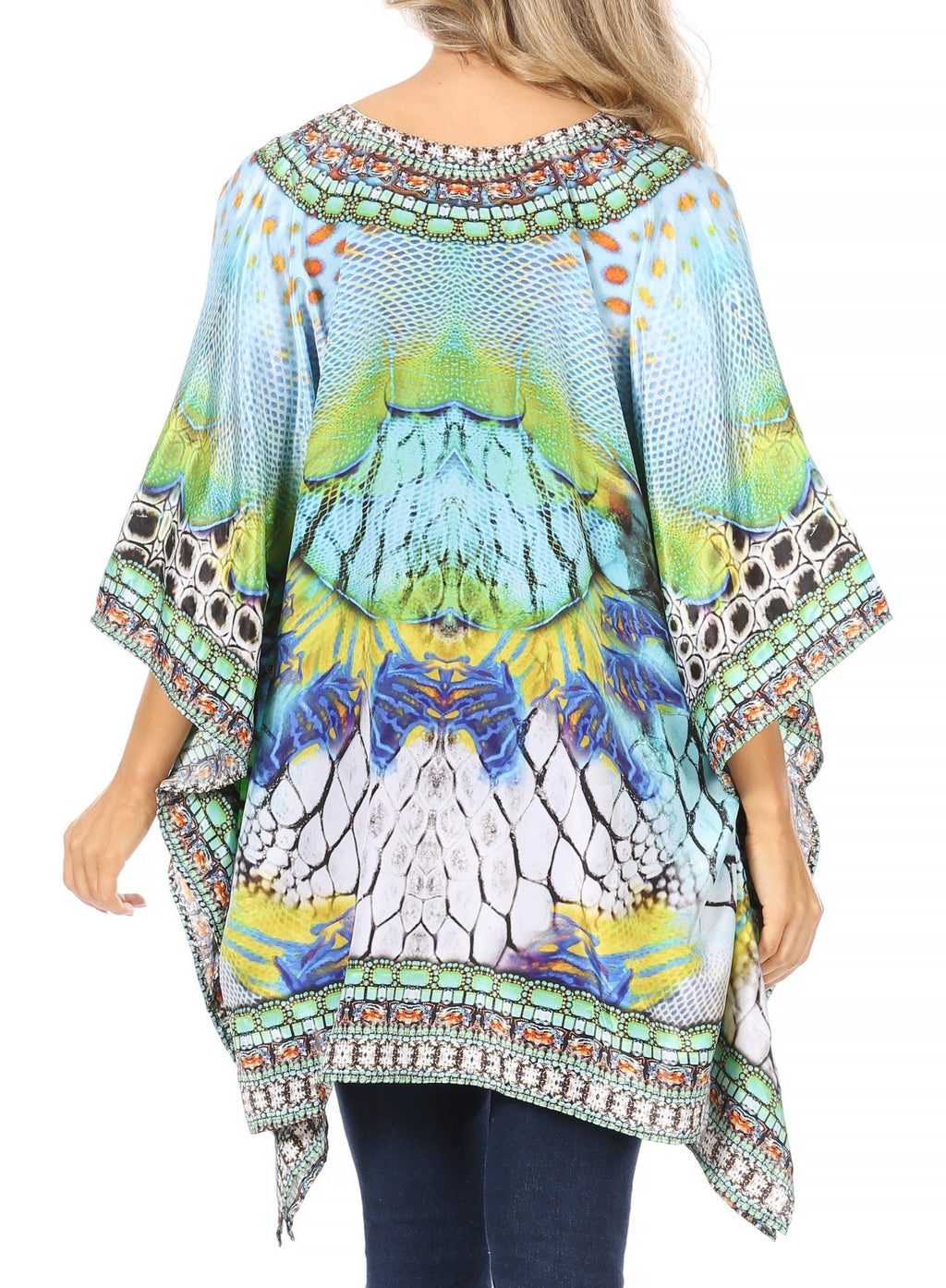Stylish Rhinestone Lace-Up V-Neck Women's Caftan Poncho Cover-Up by Sakkas Aymee - Che Cose Belle