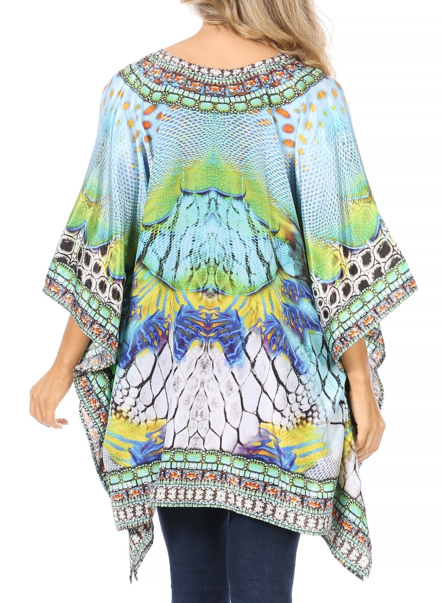 Stylish Rhinestone Lace-Up V-Neck Women's Caftan Poncho Cover-Up by Sakkas Aymee - Che Cose Belle