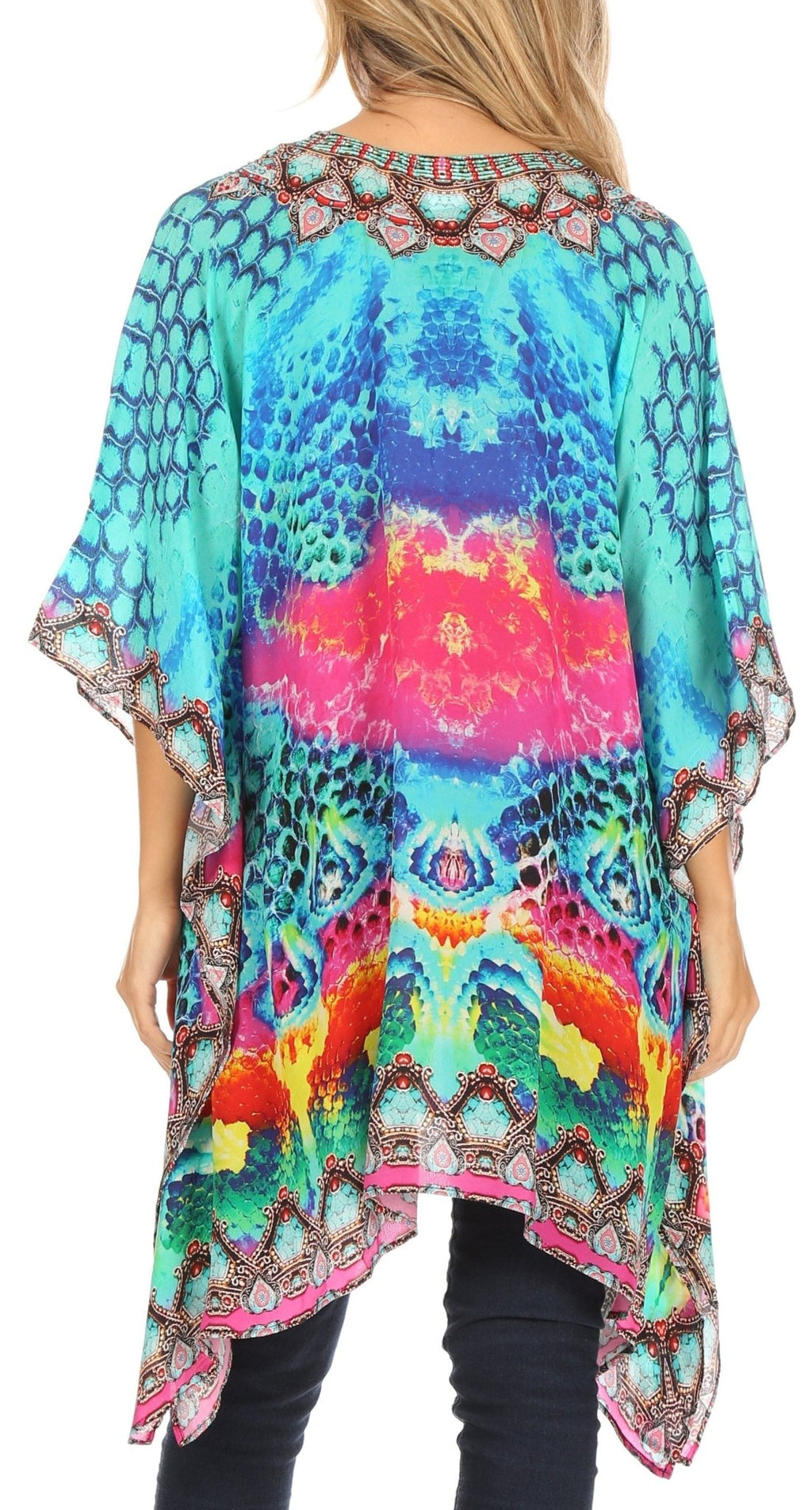 Stylish Rhinestone Lace-Up V-Neck Women's Caftan Poncho Cover-Up by Sakkas Aymee - Che Cose Belle