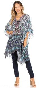 Stylish Rhinestone Lace-Up V-Neck Women's Caftan Poncho Cover-Up by Sakkas Aymee - Che Cose Belle