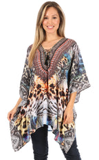 Stylish Rhinestone Lace-Up V-Neck Women's Caftan Poncho Cover-Up by Sakkas Aymee - Che Cose Belle