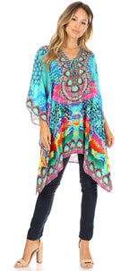 Stylish Rhinestone Lace-Up V-Neck Women's Caftan Poncho Cover-Up by Sakkas Aymee - Che Cose Belle