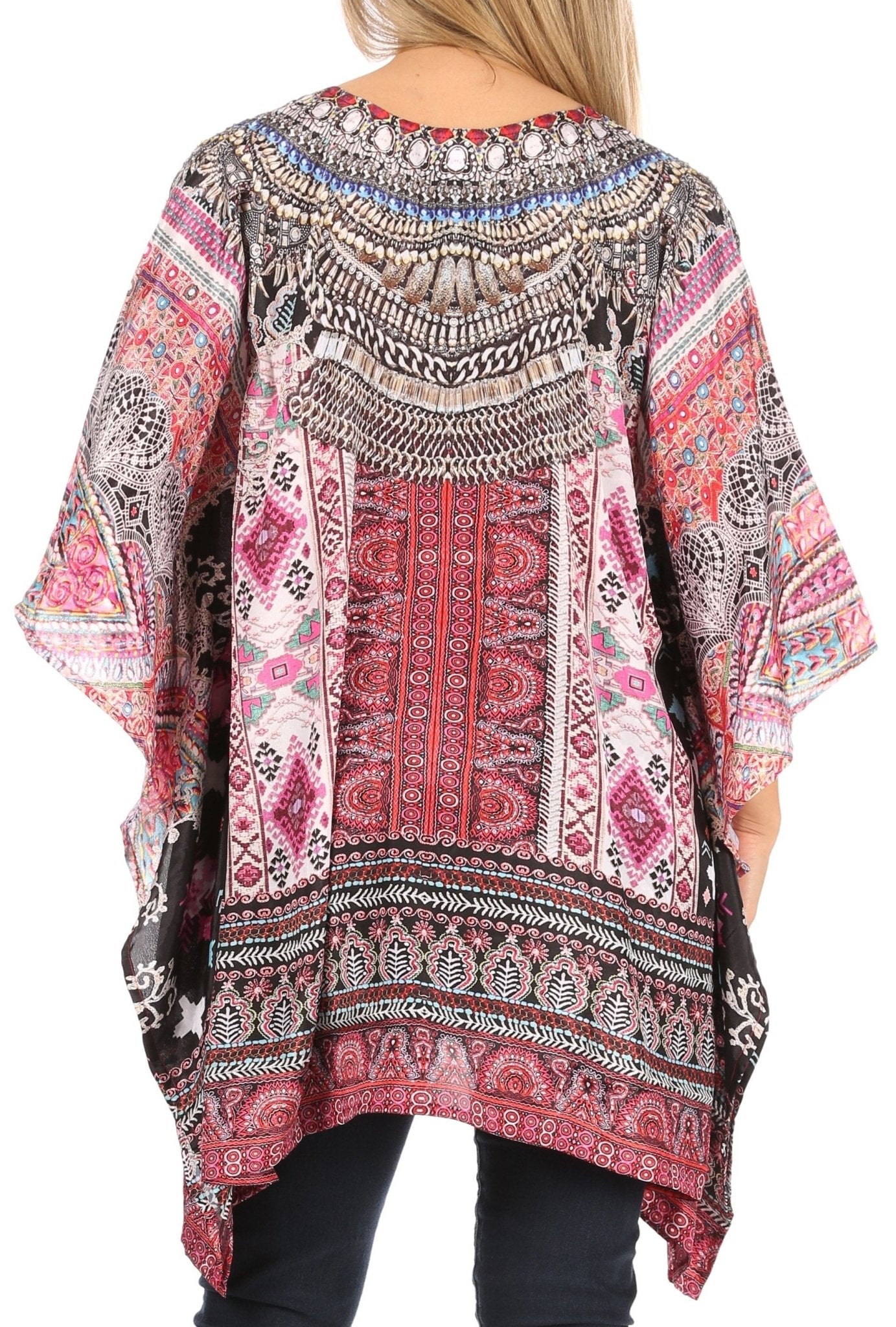 Stylish Rhinestone Lace-Up V-Neck Women's Caftan Poncho Cover-Up by Sakkas Aymee - Che Cose Belle