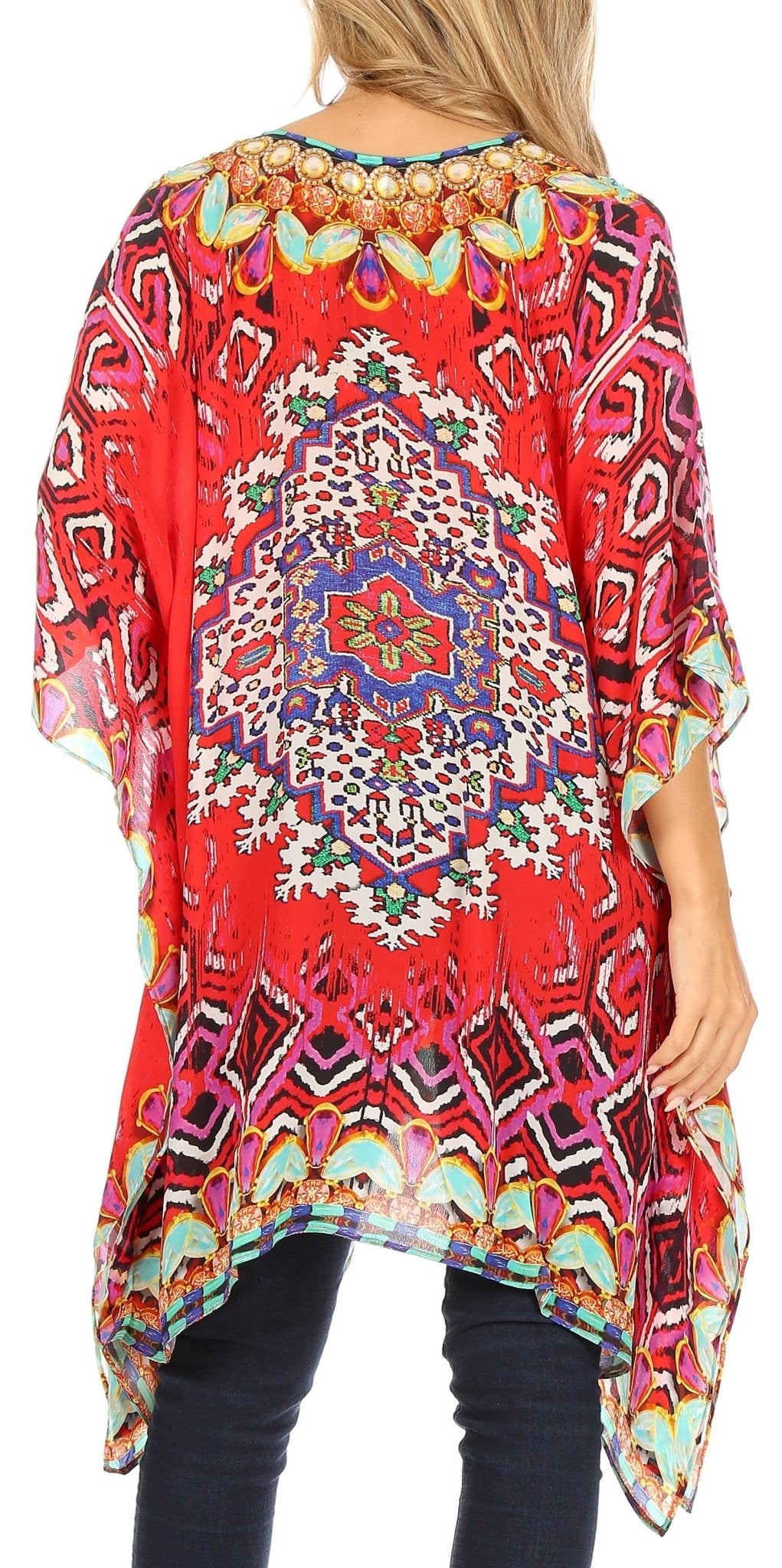 Stylish Rhinestone Lace-Up V-Neck Women's Caftan Poncho Cover-Up by Sakkas Aymee - Che Cose Belle