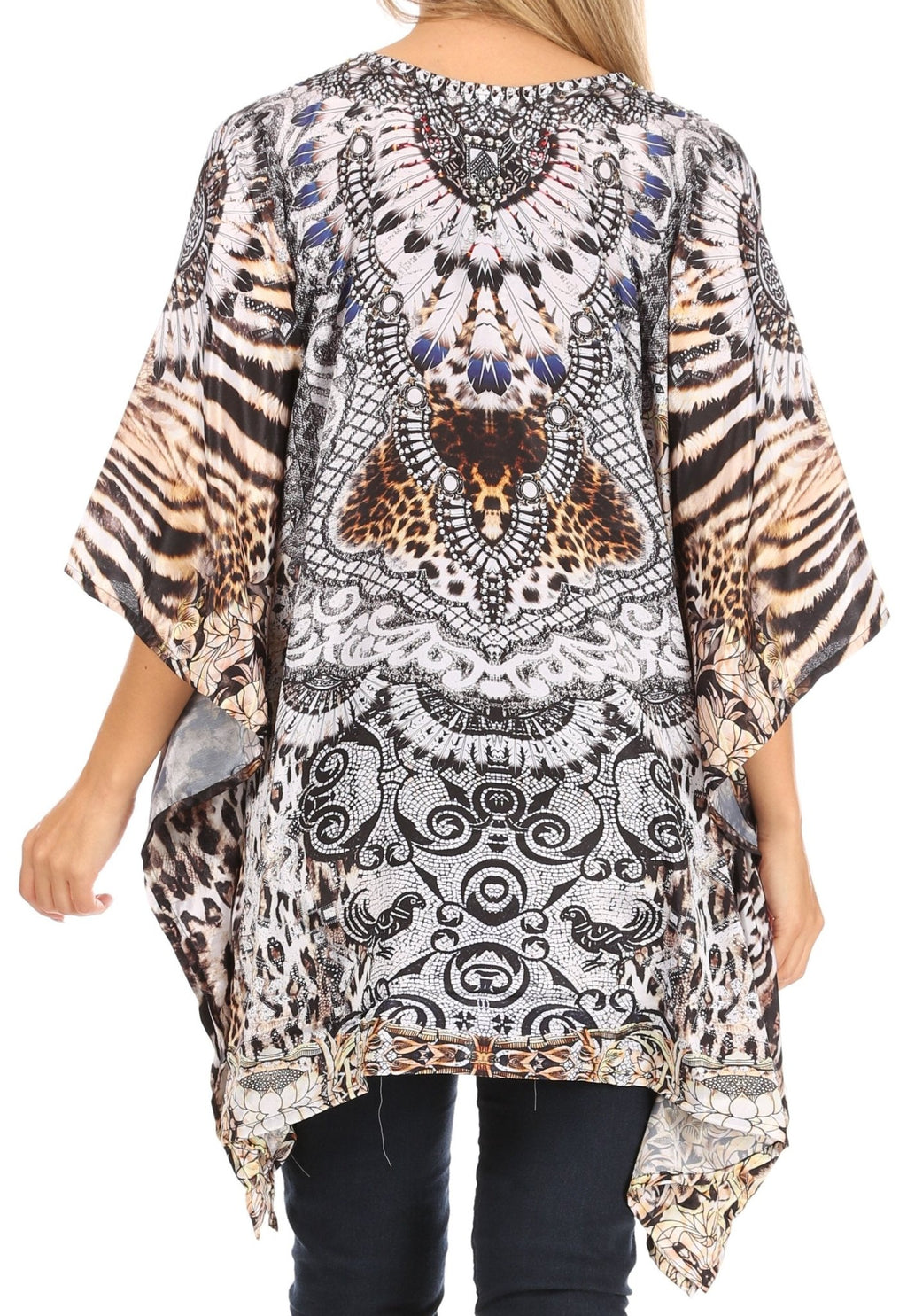 Stylish Rhinestone Lace-Up V-Neck Women's Caftan Poncho Cover-Up by Sakkas Aymee - Che Cose Belle