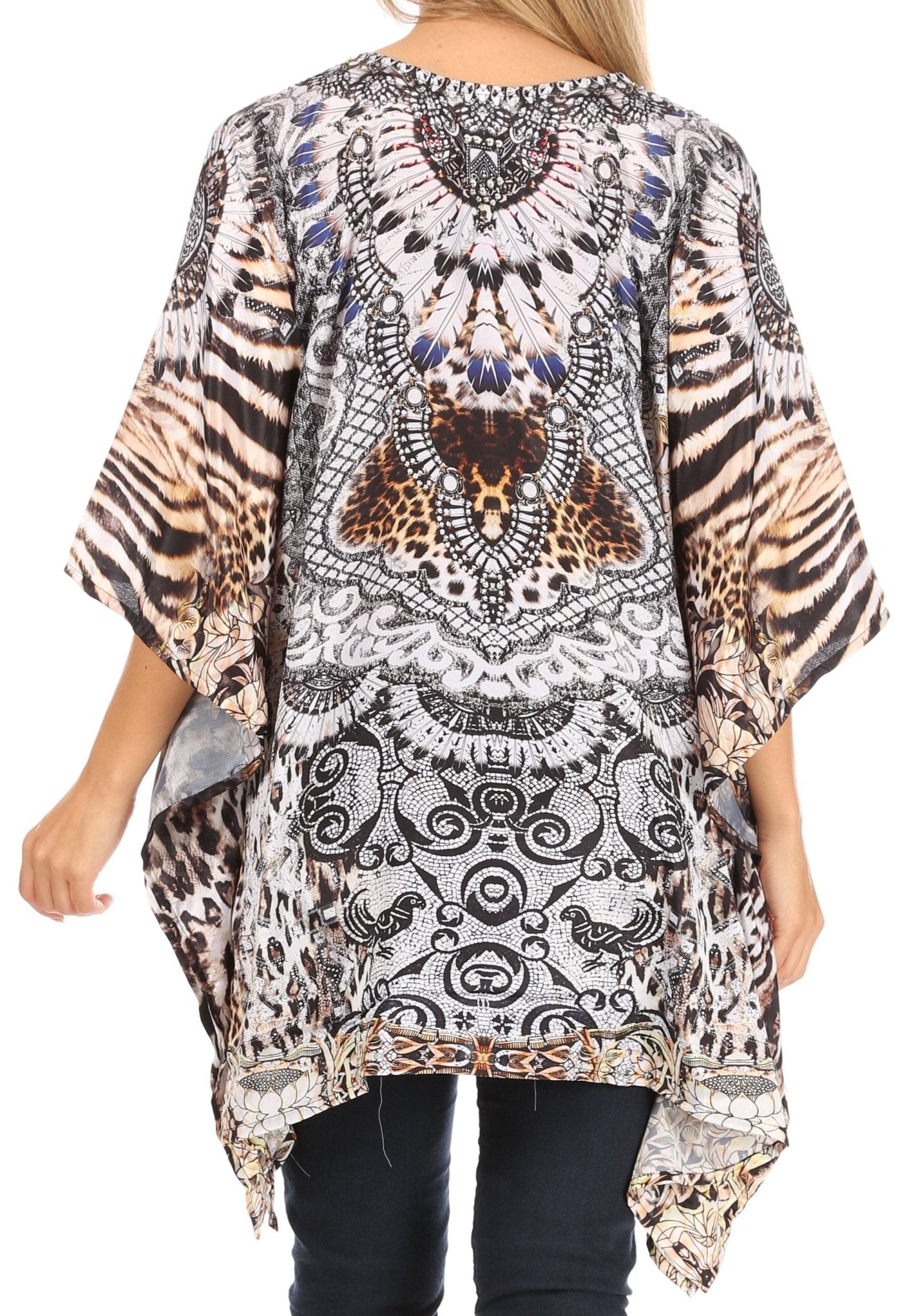 Stylish Rhinestone Lace-Up V-Neck Women's Caftan Poncho Cover-Up by Sakkas Aymee - Che Cose Belle