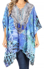 Stylish Rhinestone Lace-Up V-Neck Women's Caftan Poncho Cover-Up by Sakkas Aymee - Che Cose Belle