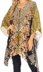 Stylish Rhinestone Lace-Up V-Neck Women's Caftan Poncho Cover-Up by Sakkas Aymee - Che Cose Belle