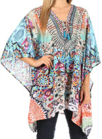 Stylish Rhinestone Lace-Up V-Neck Women's Caftan Poncho Cover-Up by Sakkas Aymee - Che Cose Belle