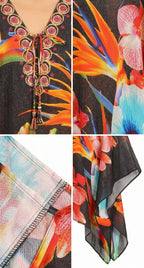 Stylish Rhinestone Lace-Up V-Neck Women's Caftan Poncho Cover-Up by Sakkas Aymee - Che Cose Belle