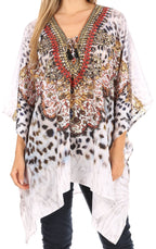 Stylish Rhinestone Lace-Up V-Neck Women's Caftan Poncho Cover-Up by Sakkas Aymee - Che Cose Belle