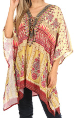 Stylish Rhinestone Lace-Up V-Neck Women's Caftan Poncho Cover-Up by Sakkas Aymee - Che Cose Belle