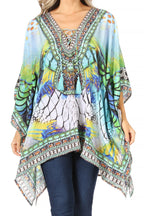Stylish Rhinestone Lace-Up V-Neck Women's Caftan Poncho Cover-Up by Sakkas Aymee - Che Cose Belle