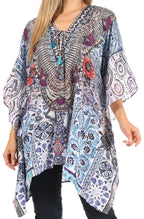 Stylish Rhinestone Lace-Up V-Neck Women's Caftan Poncho Cover-Up by Sakkas Aymee - Che Cose Belle