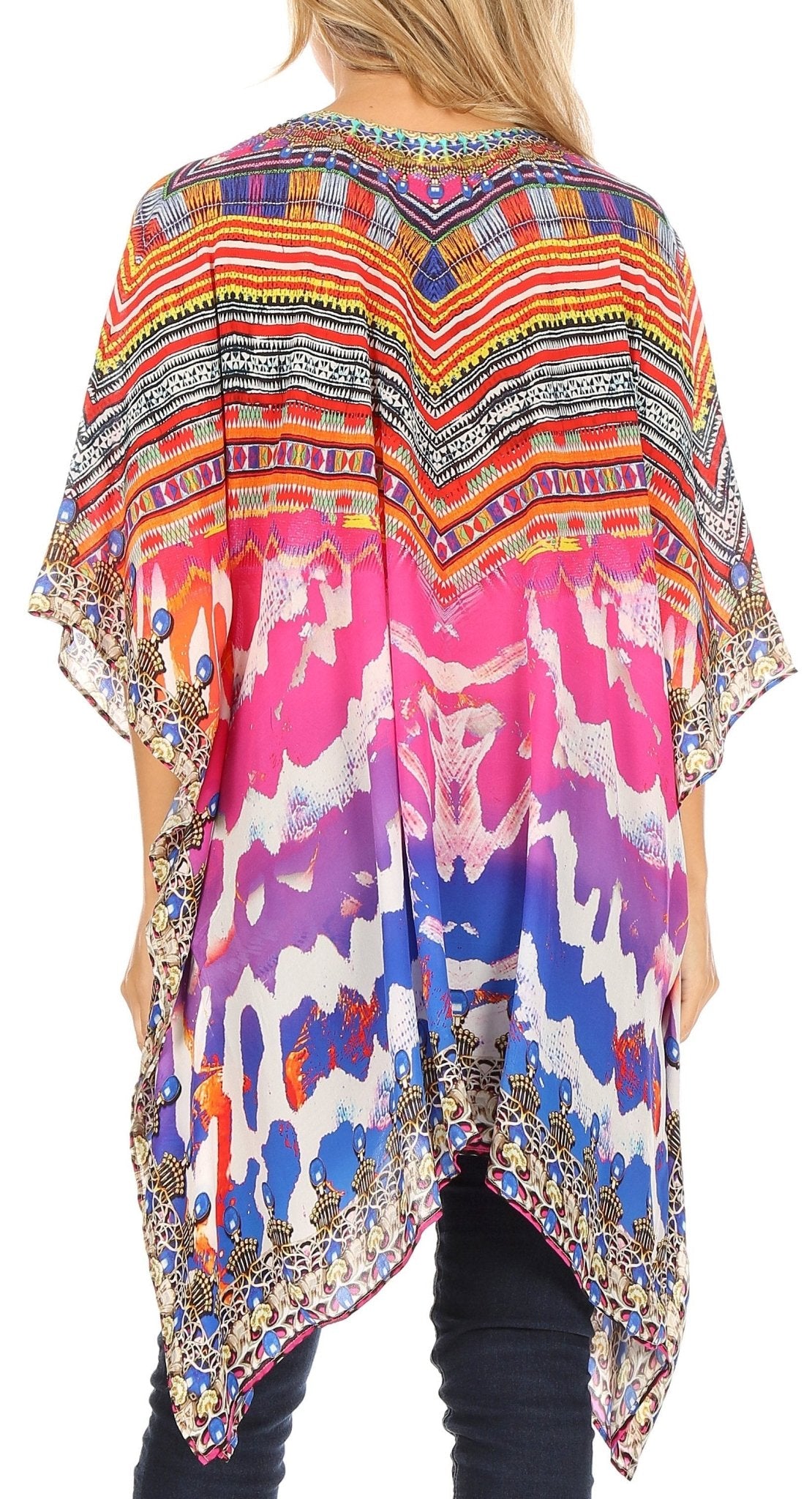 Stylish Rhinestone Lace-Up V-Neck Women's Caftan Poncho Cover-Up by Sakkas Aymee - Che Cose Belle
