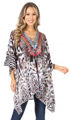Stylish Rhinestone Lace-Up V-Neck Women's Caftan Poncho Cover-Up by Sakkas Aymee - Che Cose Belle