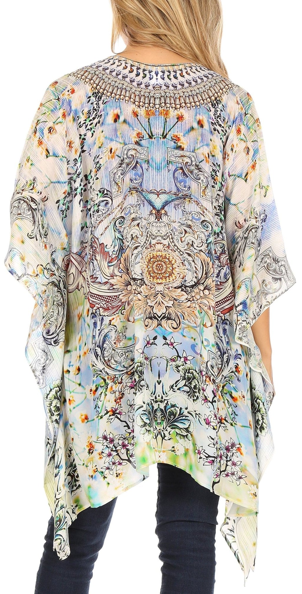 Stylish Rhinestone Lace-Up V-Neck Women's Caftan Poncho Cover-Up by Sakkas Aymee - Che Cose Belle