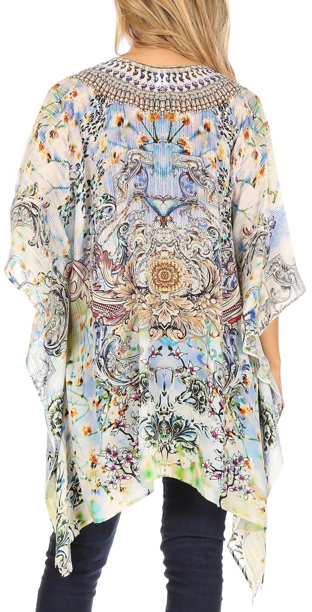 Stylish Rhinestone Lace-Up V-Neck Women's Caftan Poncho Cover-Up by Sakkas Aymee - Che Cose Belle