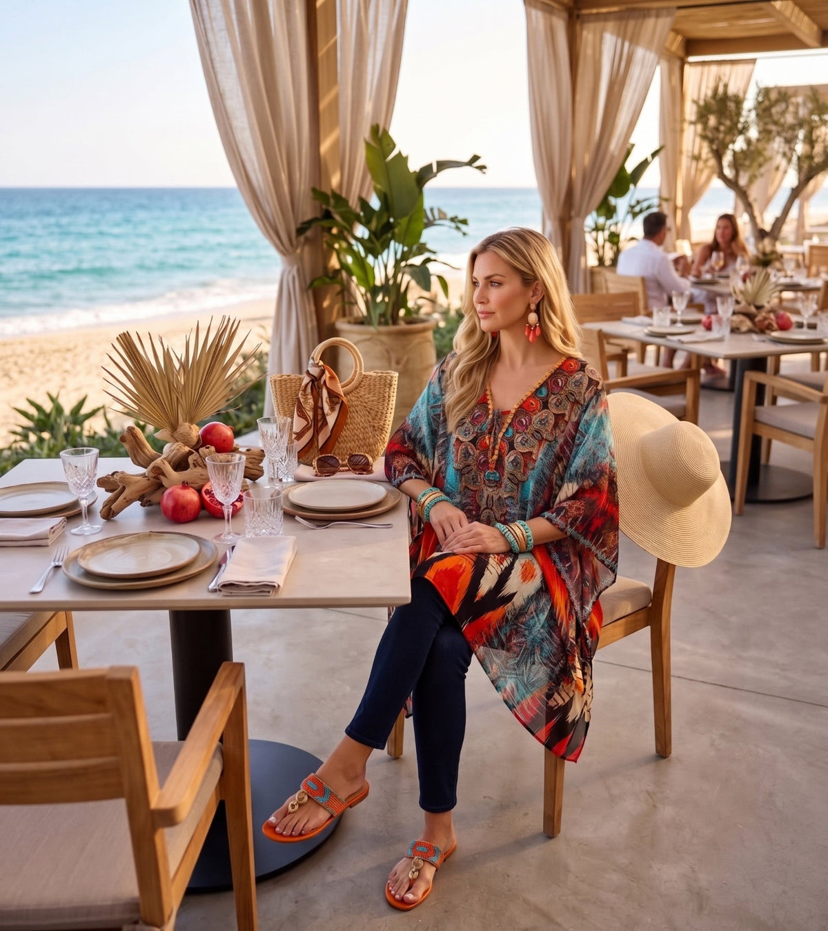 Stylish Rhinestone Lace-Up V-Neck Women's Caftan Poncho Cover-Up by Sakkas Aymee - Che Cose Belle