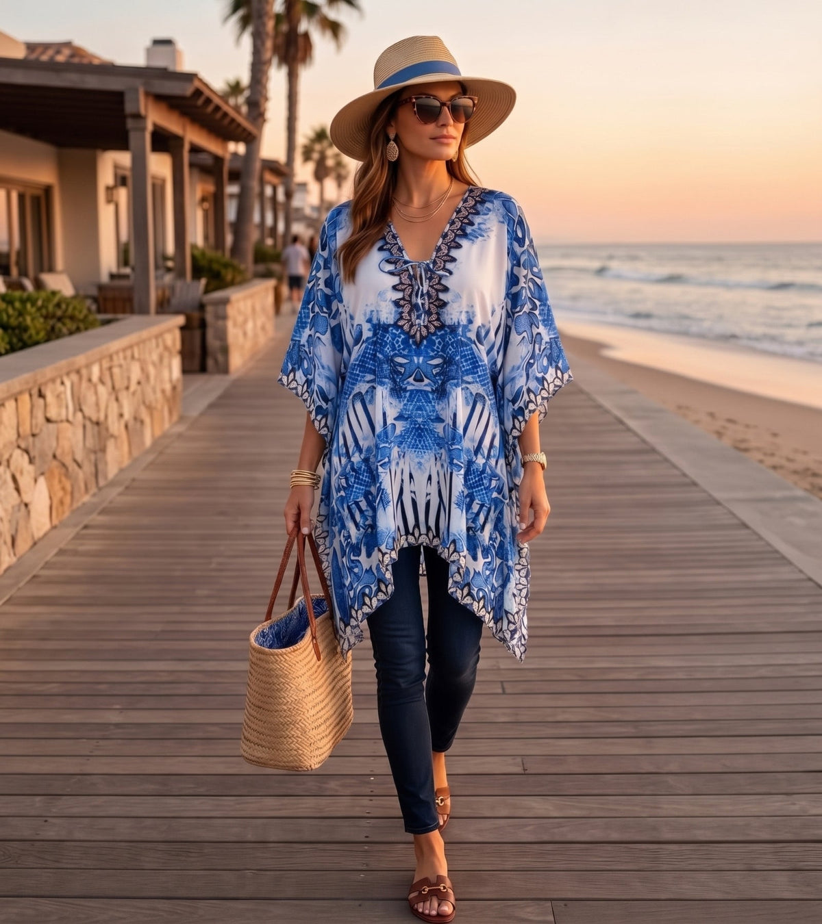 Stylish Rhinestone Lace-Up V-Neck Women's Caftan Poncho Cover-Up by Sakkas Aymee - Che Cose Belle