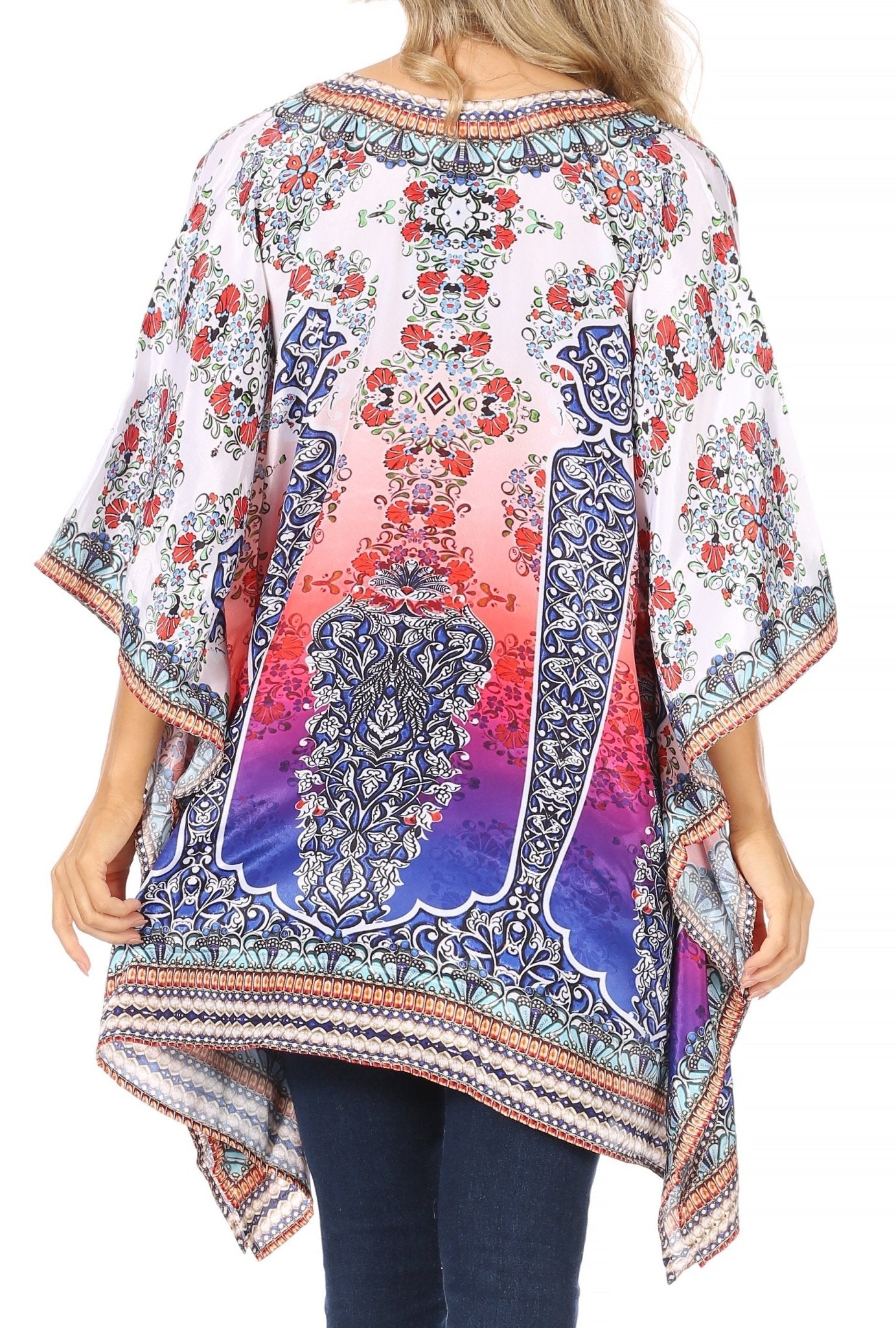 Stylish Rhinestone Lace-Up V-Neck Women's Caftan Poncho Cover-Up by Sakkas Aymee - Che Cose Belle