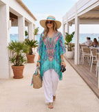Stylish Rhinestone Lace-Up V-Neck Women's Caftan Poncho Cover-Up by Sakkas Aymee - Che Cose Belle