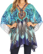 Stylish Rhinestone Lace-Up V-Neck Women's Caftan Poncho Cover-Up by Sakkas Aymee - Che Cose Belle