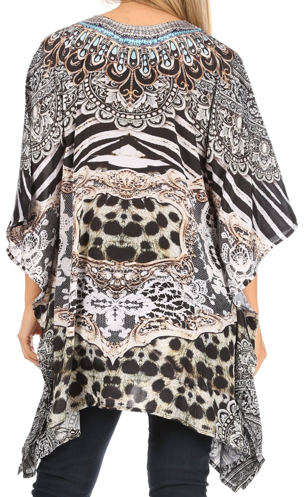 Stylish Rhinestone Lace-Up V-Neck Women's Caftan Poncho Cover-Up by Sakkas Aymee - Che Cose Belle