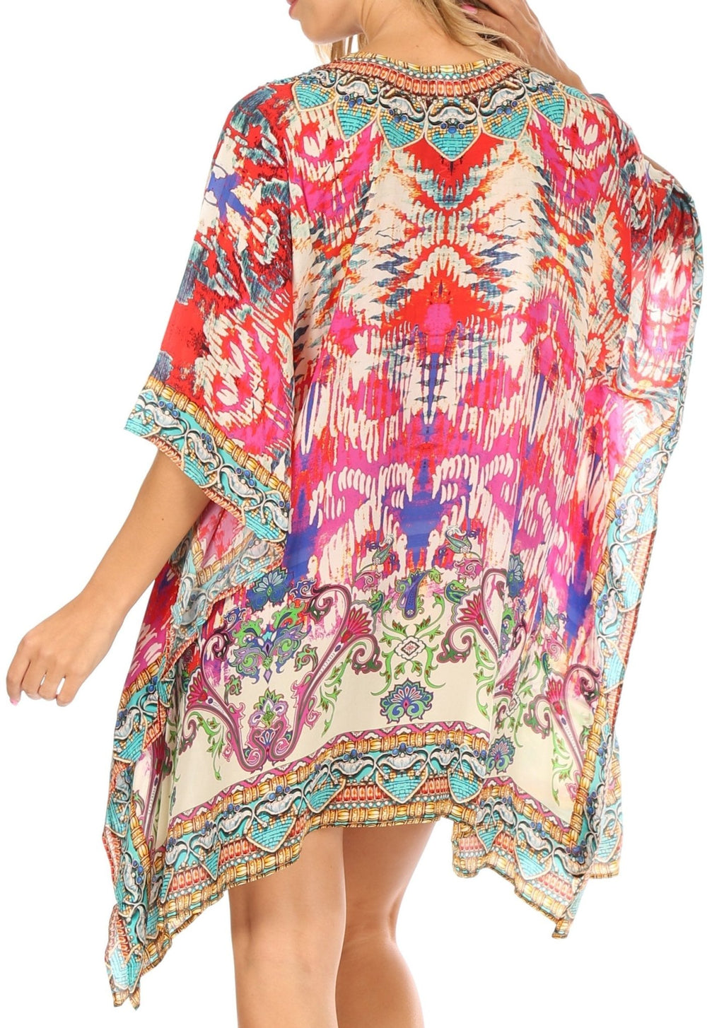 Stylish Rhinestone Lace-Up V-Neck Women's Caftan Poncho Cover-Up by Sakkas Aymee - Che Cose Belle