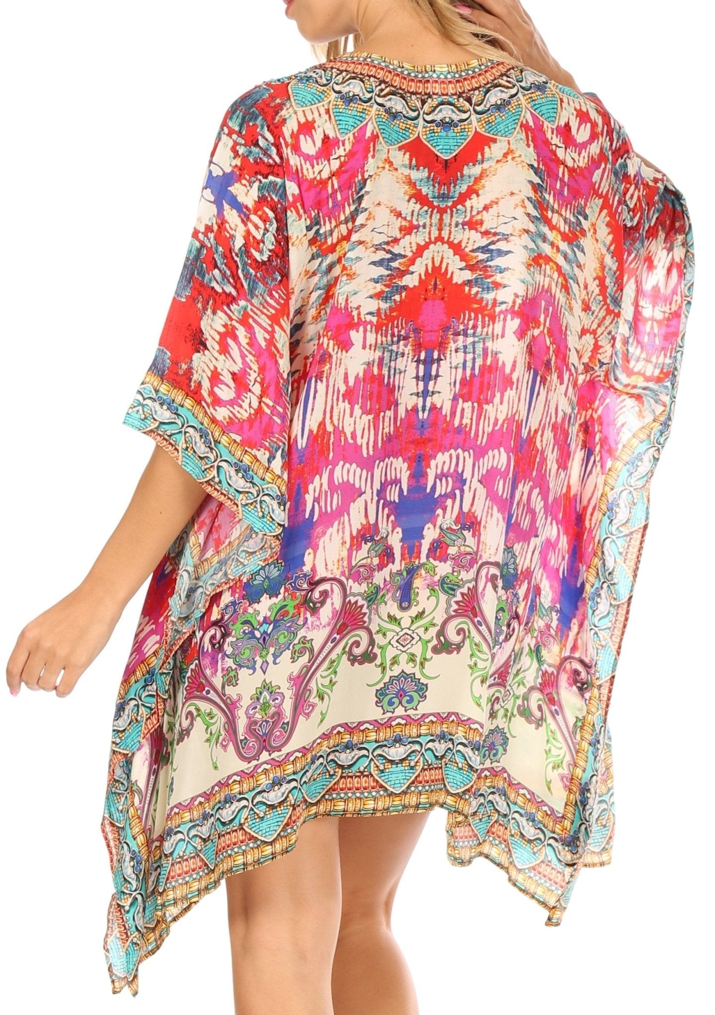 Stylish Rhinestone Lace-Up V-Neck Women's Caftan Poncho Cover-Up by Sakkas Aymee - Che Cose Belle