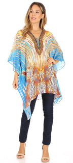 Stylish Rhinestone Lace-Up V-Neck Women's Caftan Poncho Cover-Up by Sakkas Aymee - Che Cose Belle