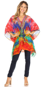 Stylish Rhinestone Lace-Up V-Neck Women's Caftan Poncho Cover-Up by Sakkas Aymee - Che Cose Belle