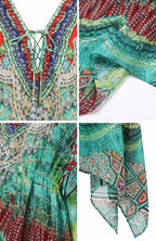 Stylish Rhinestone Lace-Up V-Neck Women's Caftan Poncho Cover-Up by Sakkas Aymee - Che Cose Belle