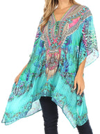 Stylish Rhinestone Lace-Up V-Neck Women's Caftan Poncho Cover-Up by Sakkas Aymee - Che Cose Belle