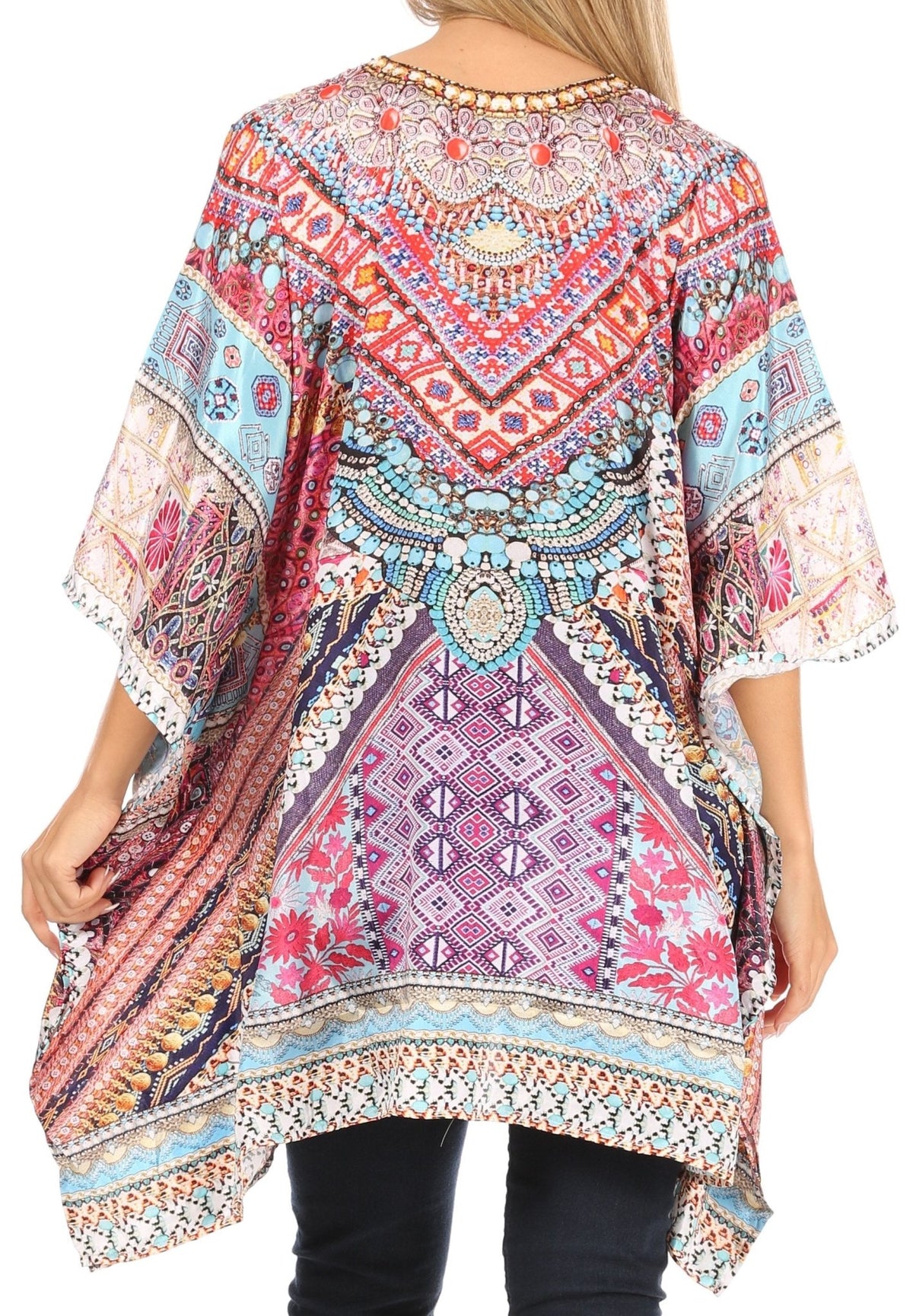 Stylish Rhinestone Lace-Up V-Neck Women's Caftan Poncho Cover-Up by Sakkas Aymee - Che Cose Belle
