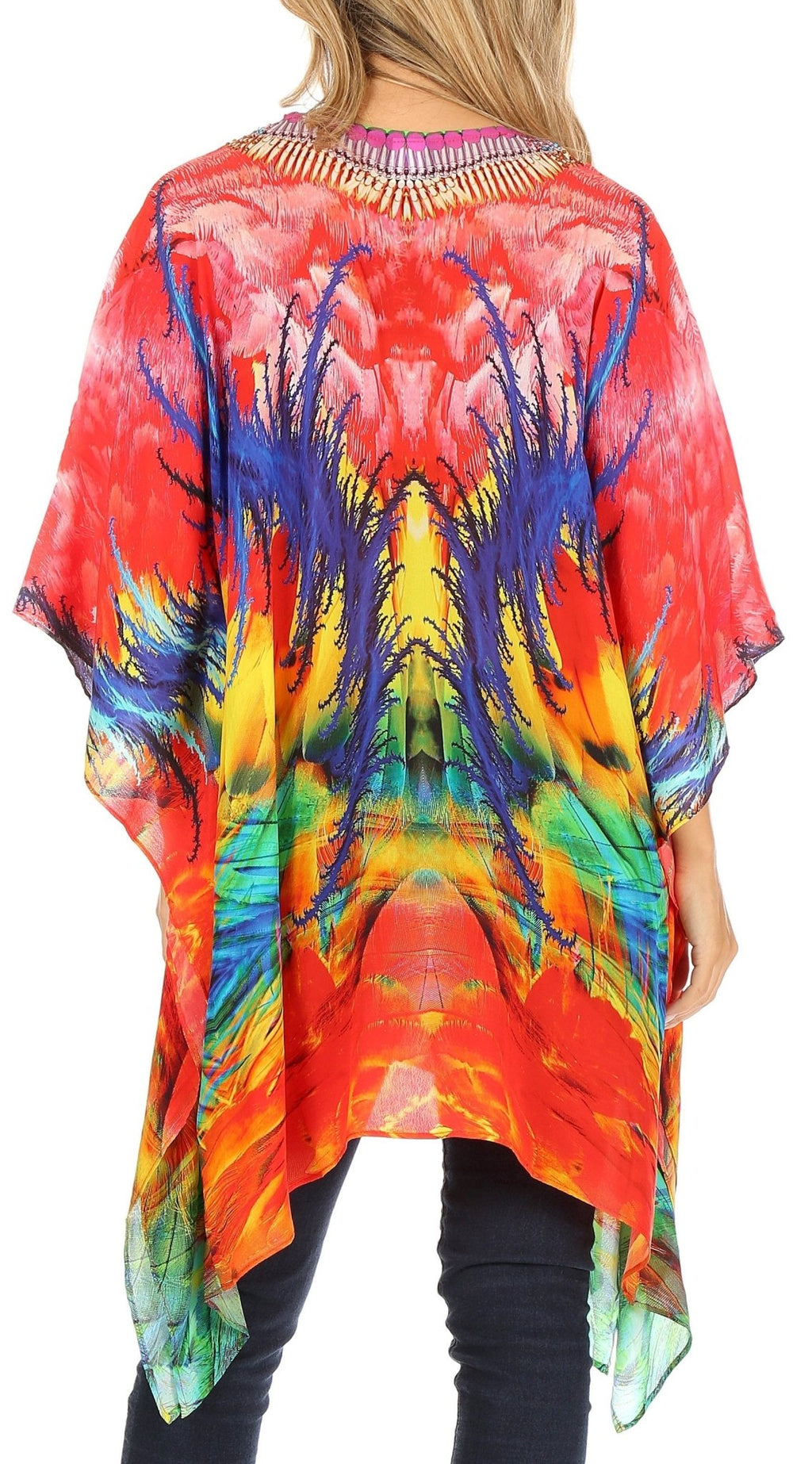 Stylish Rhinestone Lace-Up V-Neck Women's Caftan Poncho Cover-Up by Sakkas Aymee - Che Cose Belle