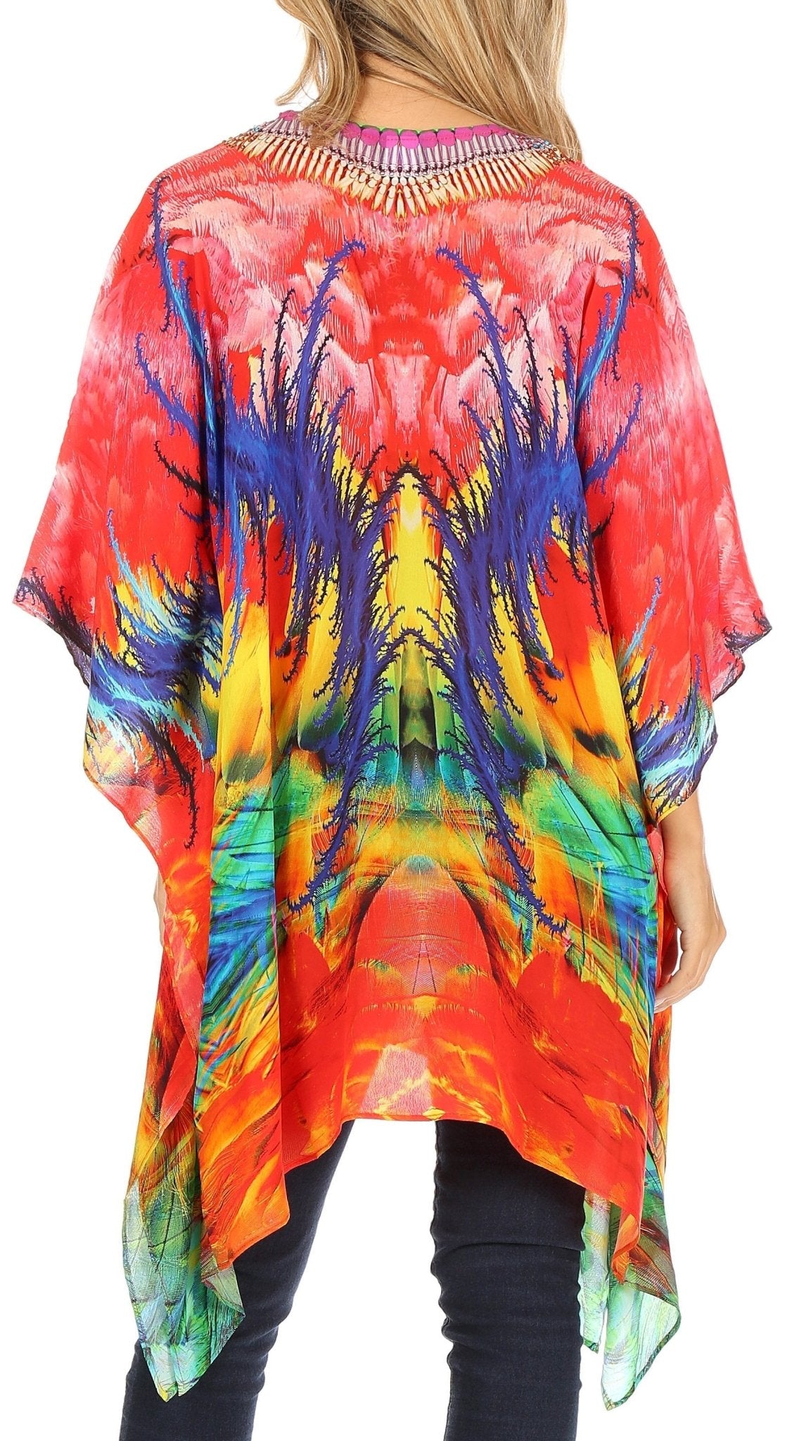 Stylish Rhinestone Lace-Up V-Neck Women's Caftan Poncho Cover-Up by Sakkas Aymee - Che Cose Belle